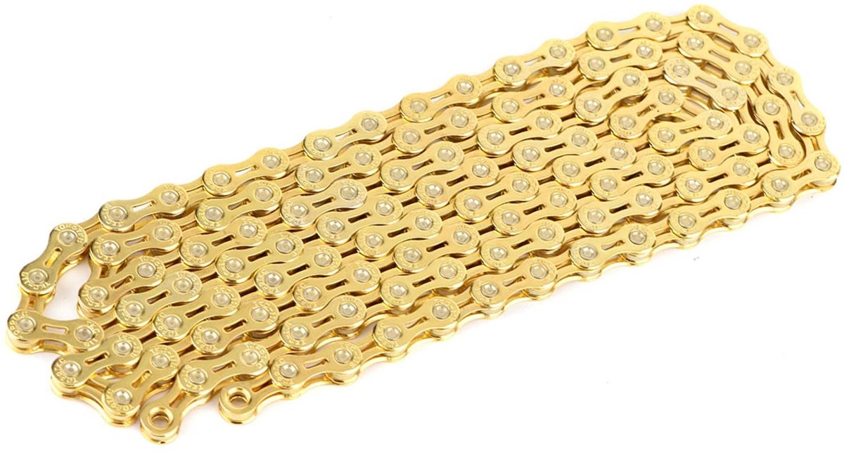 Dailygoods- Fiets Ketting Ultralicht 11 Speed - 116 Links - Goudkleur - Staal - Hollow-Out Design - Gewicht 270 g - Totale Lengte 147 cm - Fietsketting