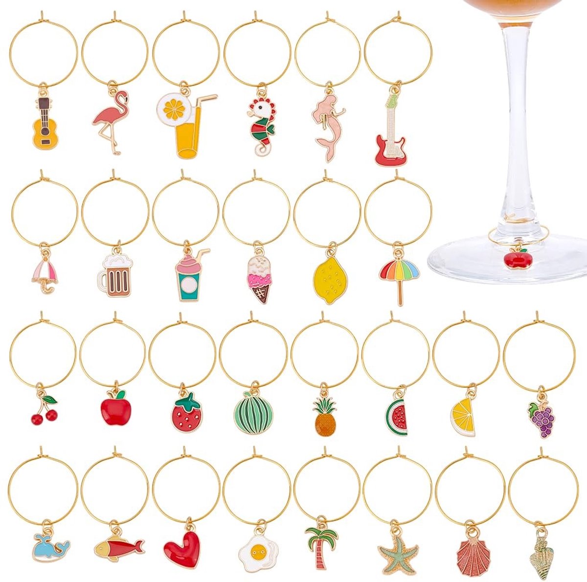 Dailygoods - Set van 28 Grappige Wijnglas Bedels voor Feestjes