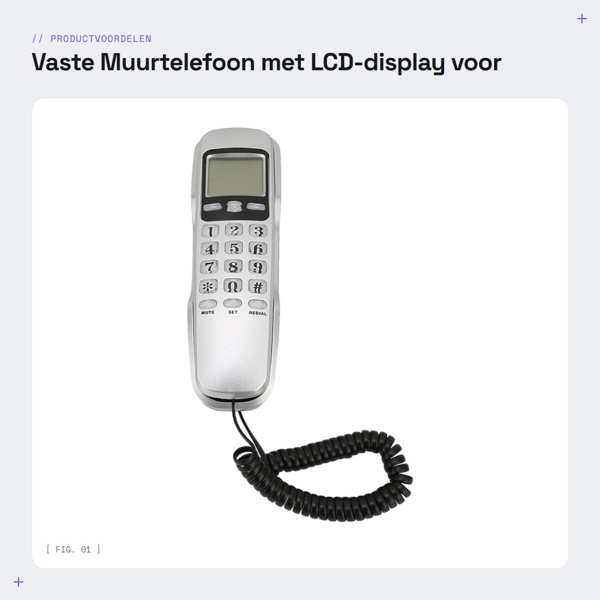 Dailygoods- Muurtelefoon met LCD-display - Vaste Telefoon - Wandtelefoon - Beller-ID - ABS Materiaal - Compact 190x60x55mm