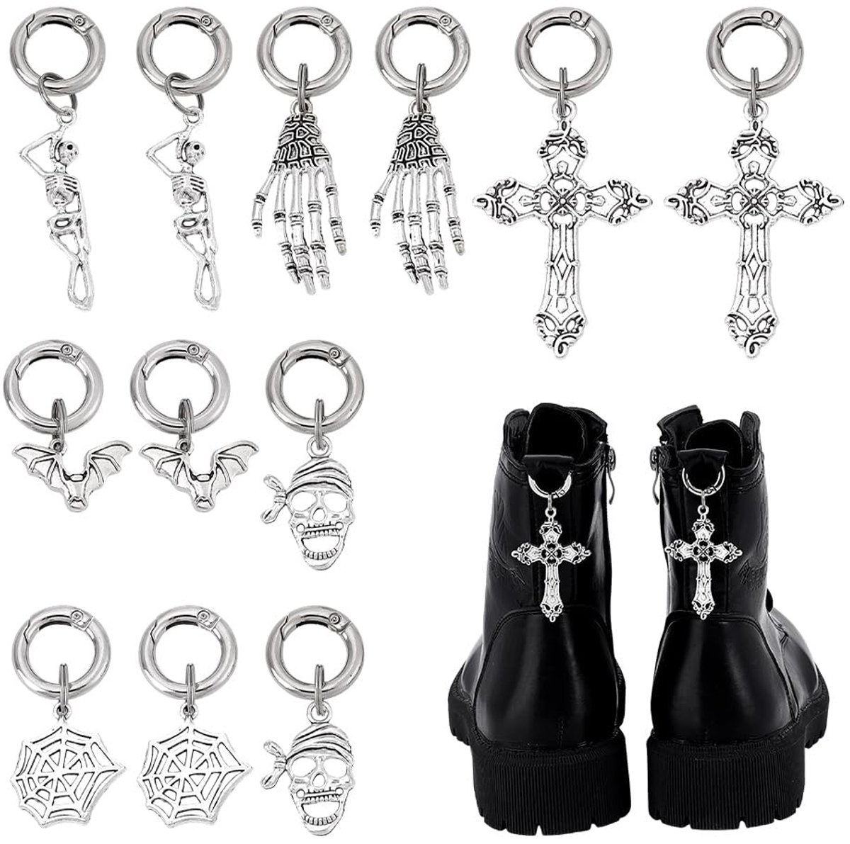 Dailygoods - 12 Stuks Gothic Schoenbedels in 6 Stijlen voor Laarzen en Tassen