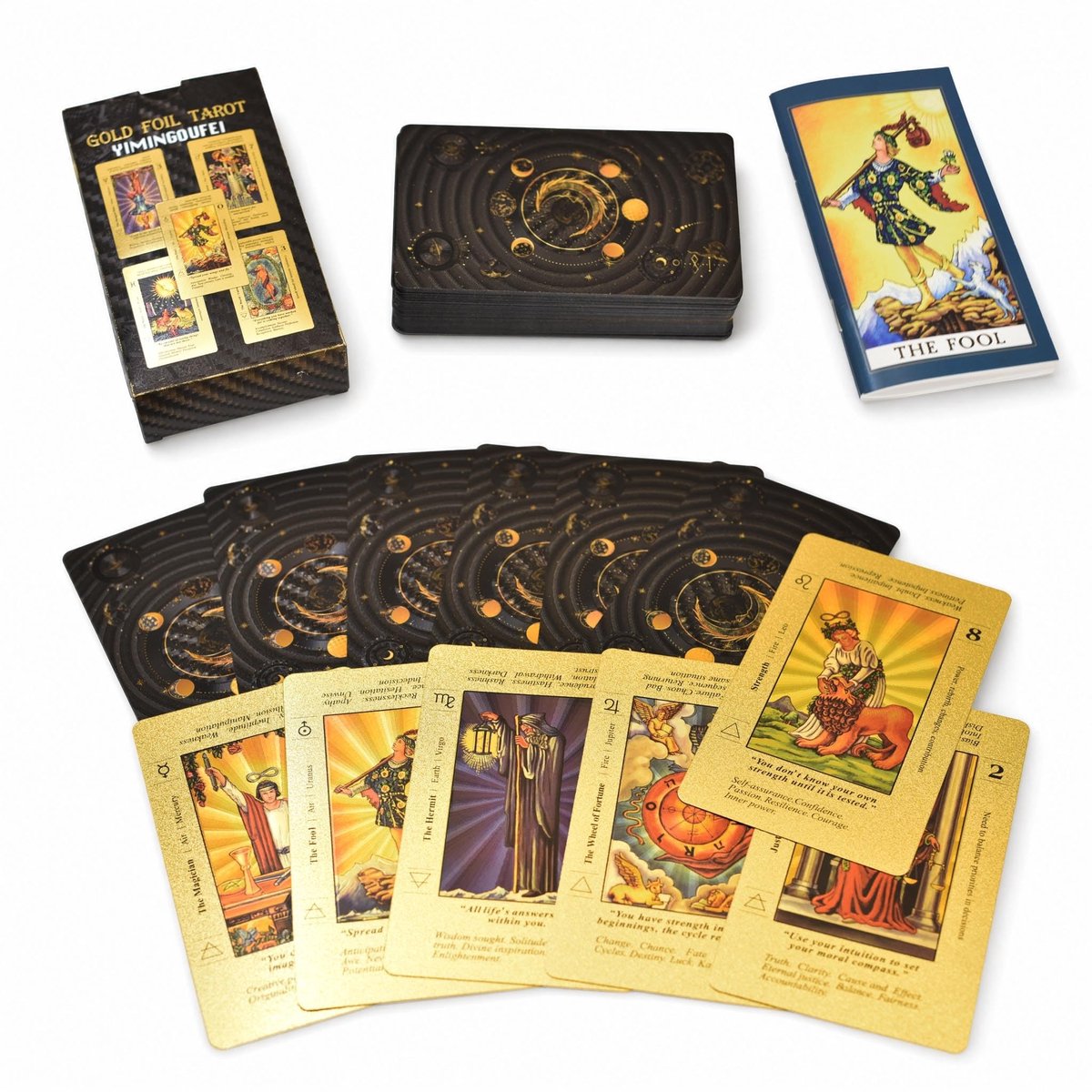 Dailygoods- Tarotkaarten Waterdicht PET - 78 Kaarten met Goudfolie - Tarot Deck met Gids - Anti-Kreuk Design - Voor Beginners - Creatieve Zelfontdekking - Tarotdeck