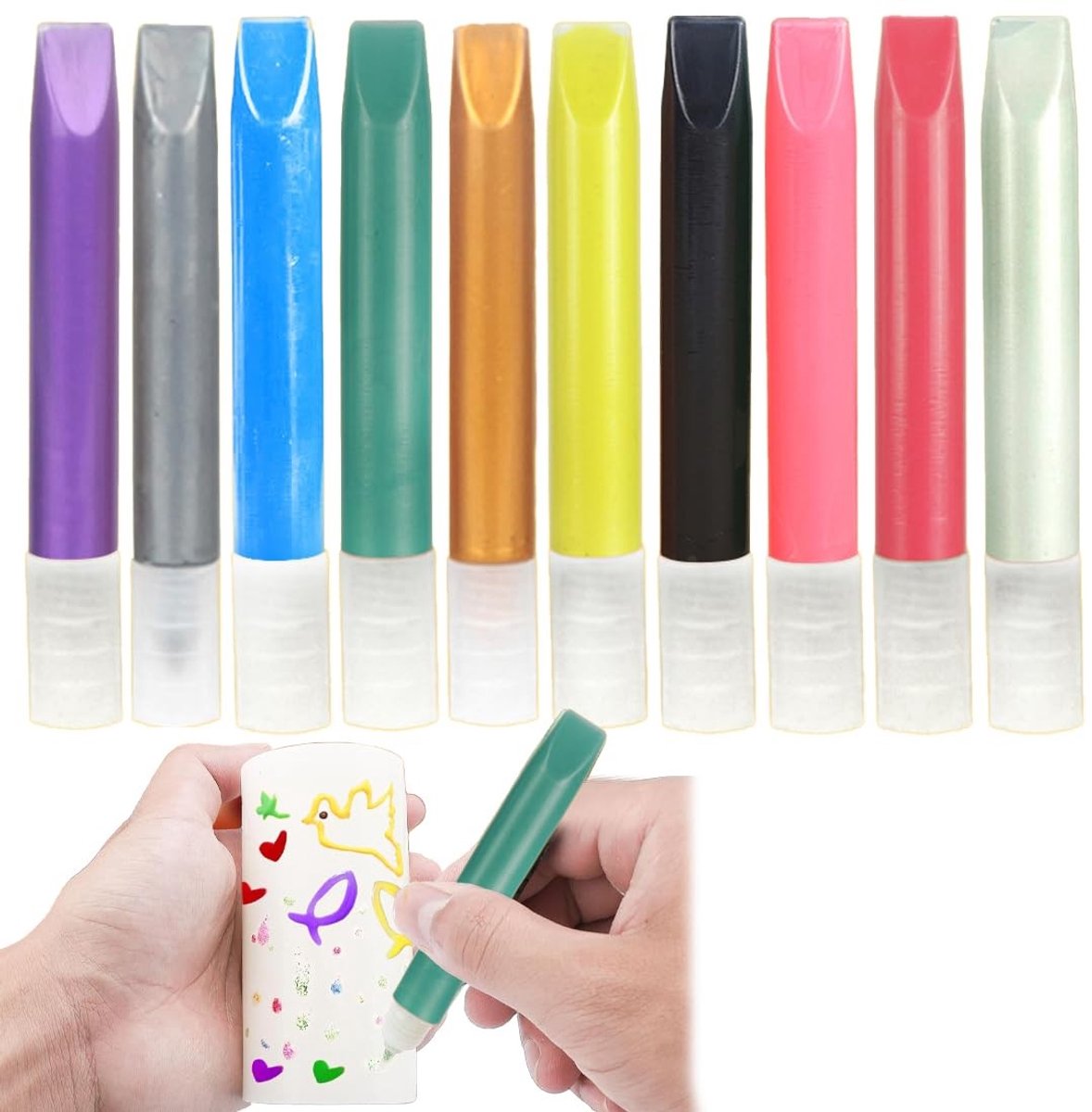 Dailygoods- Waxpennen 10-delig - Kaarsverf - Doe-het-zelf Kleur - Geschikt voor Metaal/Glas/Keramiek - 10 Kleuren - Veilig en Geurloos