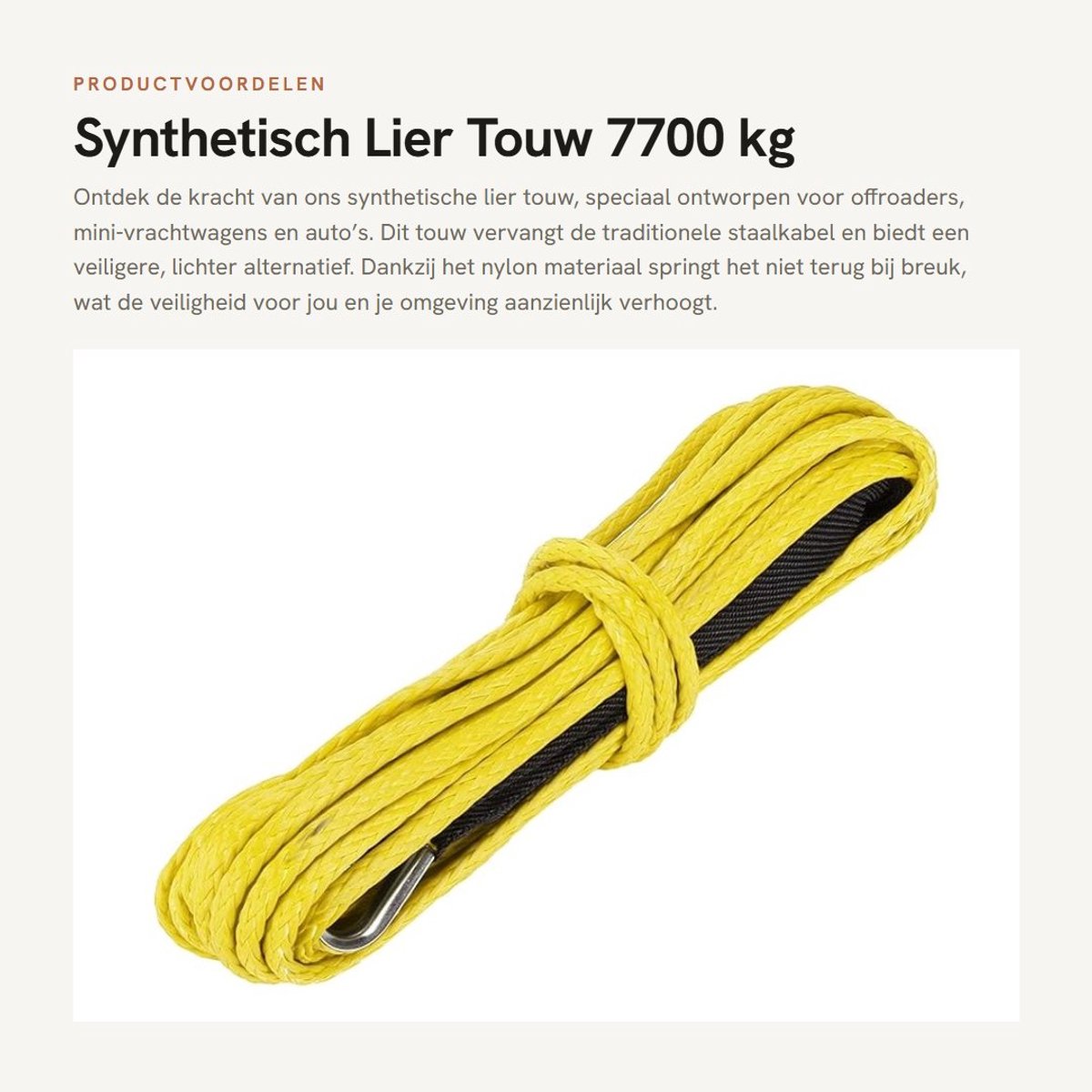Dailygoods- Lier Touw 6 mm x 15 m - Synthetisch Nylon - 7700 kg Treksterkte - Waterdicht - UV-bestendig - Veilig voor voertuigen - Trektouw