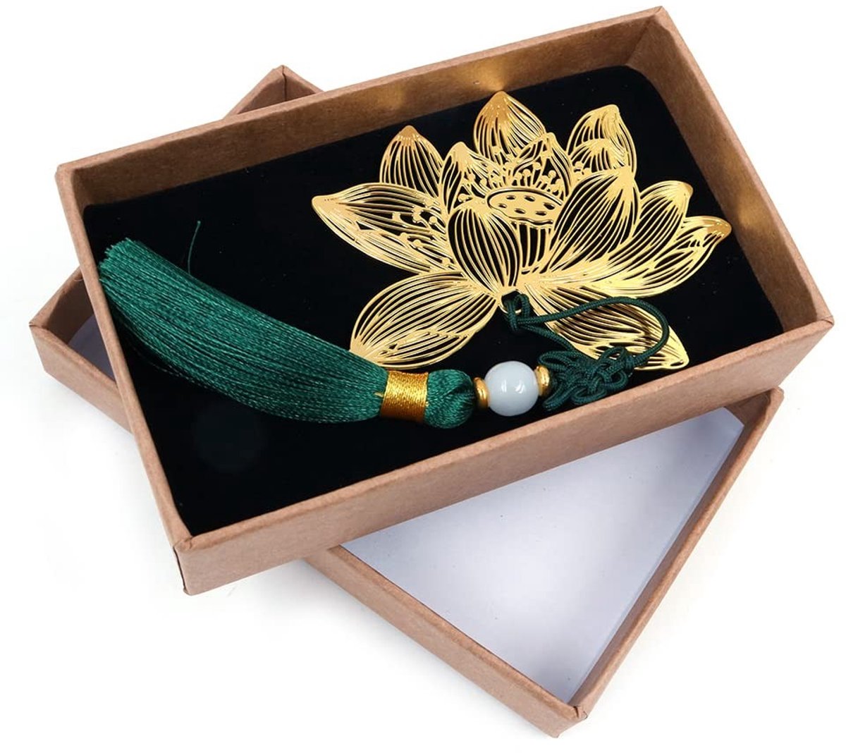 Dailygoods- Bladwijzer Gouden Messing Lotus - Metalen Bladwijzer - Cadeau voor Boekenliefhebbers - Duurzaam en Stevig - Vintage Ontwerp - Handgemaakt Kwastje - Boekenlegger