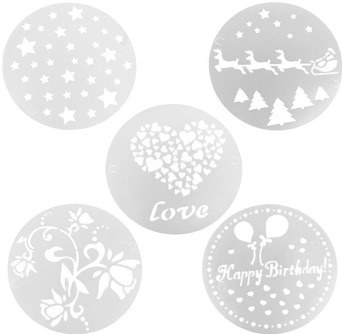 Dailygoods- Taartstencil Set - 5 Stuks Herbruikbaar - Decoratie Tool - Fondant Stencil - Chocolade Spray Mold - 9,4 Inch - Bakvorm