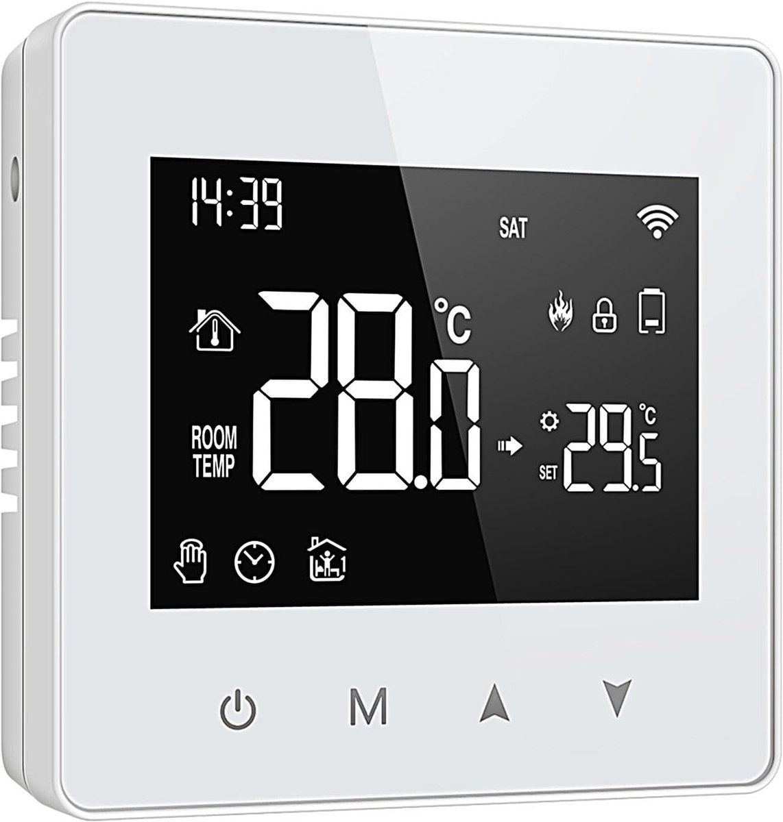 Slimme Thermostaat - Digitale Regelaar - Energie Besparen - App en Spraakbesturing - 8.6 x 8.7cm - Wit