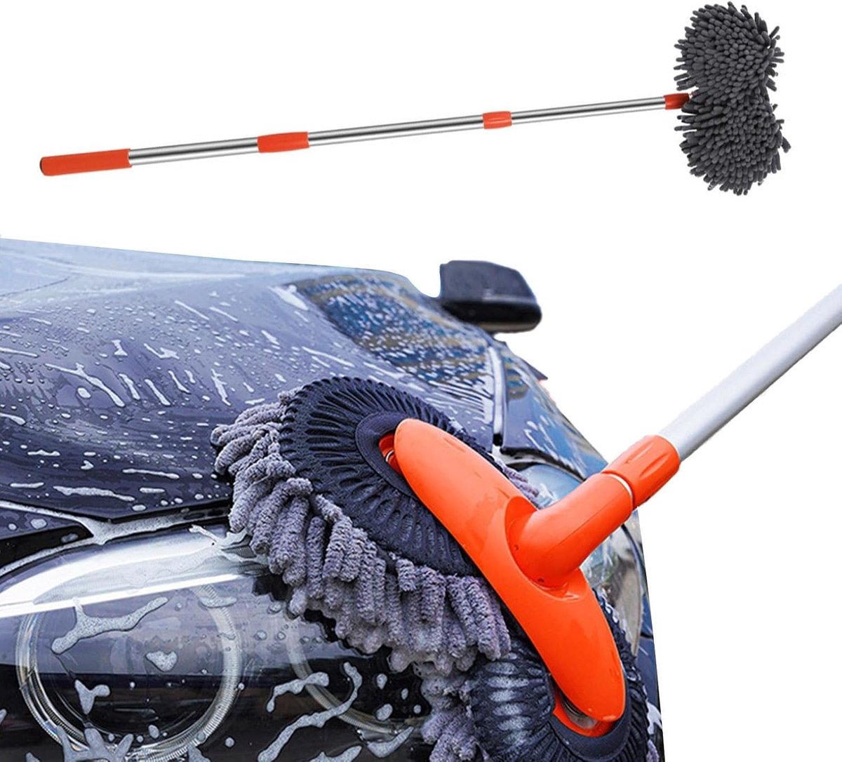 Wasstraat Mop - Auto Borstel - Voertuig Reinigen - Flexibele 360 Kop - 80-135 cm - Grijs