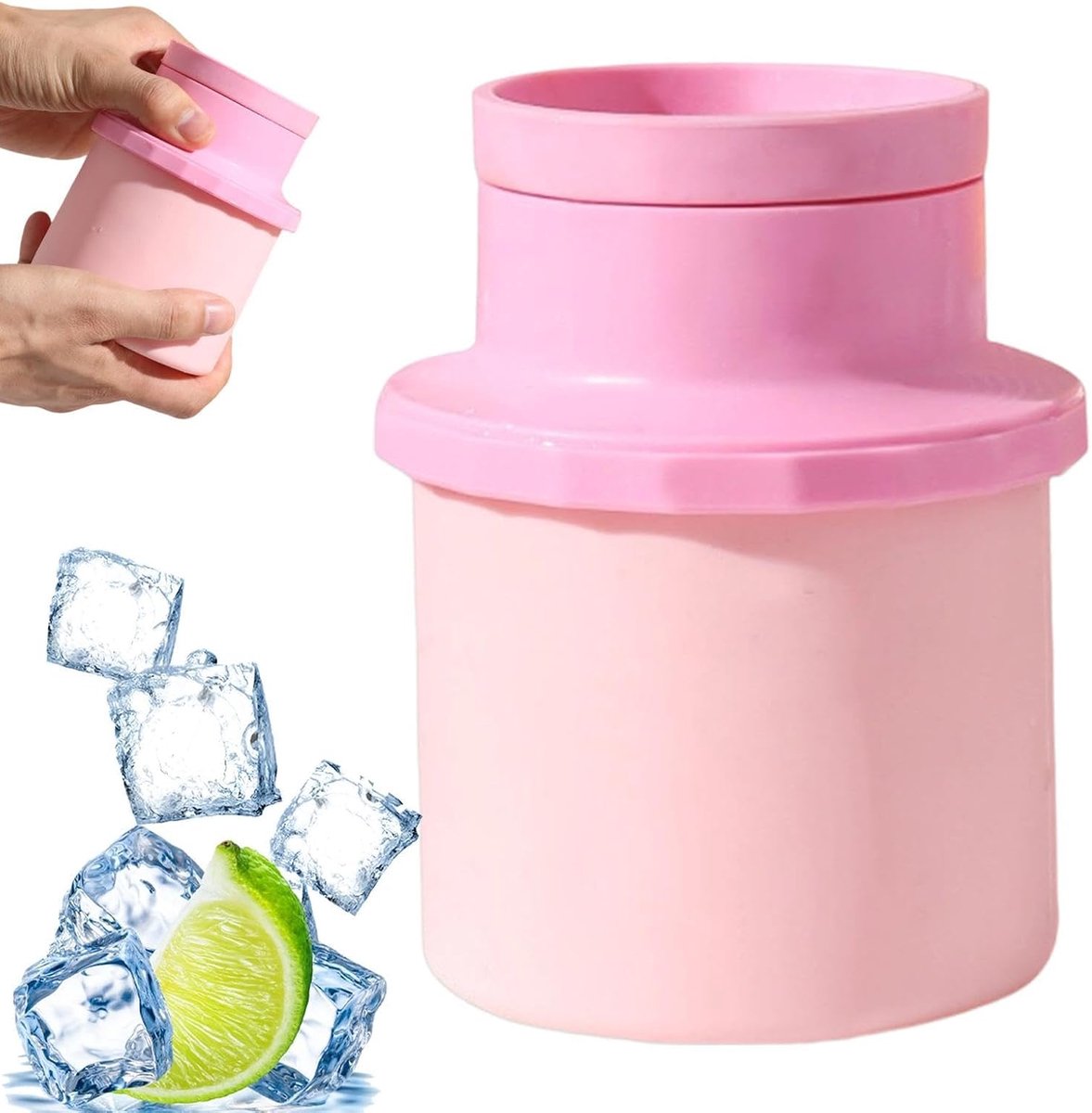IJsbal Maker - IJspuck Lade - Dranken Koelen - Smaak Behoud Deksel - 14.1 x 10.3 x 10.6 cm - Roze