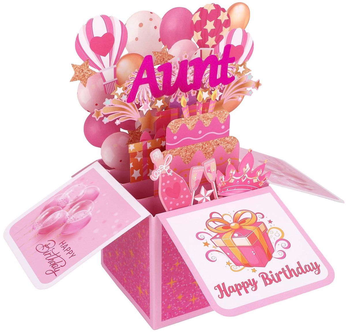 Dailygoods- Verjaardagskaart 3D Pop-Up - Roze - Wenskaart met Envelop - Grappig Cadeau voor Tante - Papier - Inclusief Kleine Wenskaart