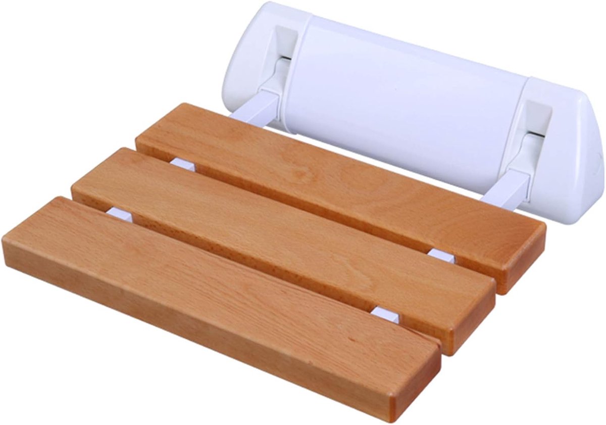 Opvouwbaar Douchezitje - Wandmontage Kruk - Veilig Zitten - Massief Hout Paneel - 34.5x33 cm - Houtkleur