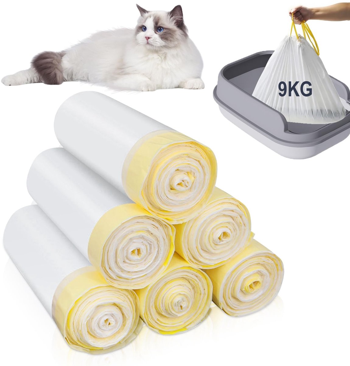 Dailygoods- Kattentoiletzakken 120 stuks - Zelfreinigende kattenbakzakken - Afvalzak voor huisdieren - Vuilniszak met draaggreep - 58 x 35 cm - Geurpreventie