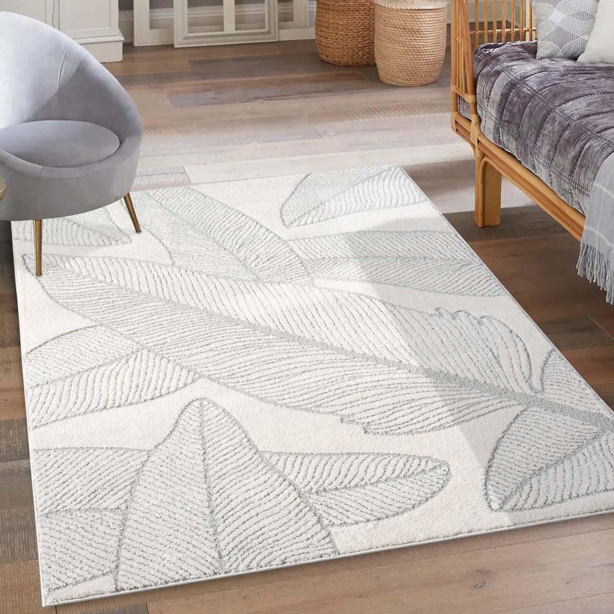 Dailygoods- Laagpolig Tapijt - 160 x 230 cm - Grijs/Crème - Hoog-diep-patroon - Vlakfluweel - Duurzaam materiaal - Gezellige sfeer - Vloerkleed