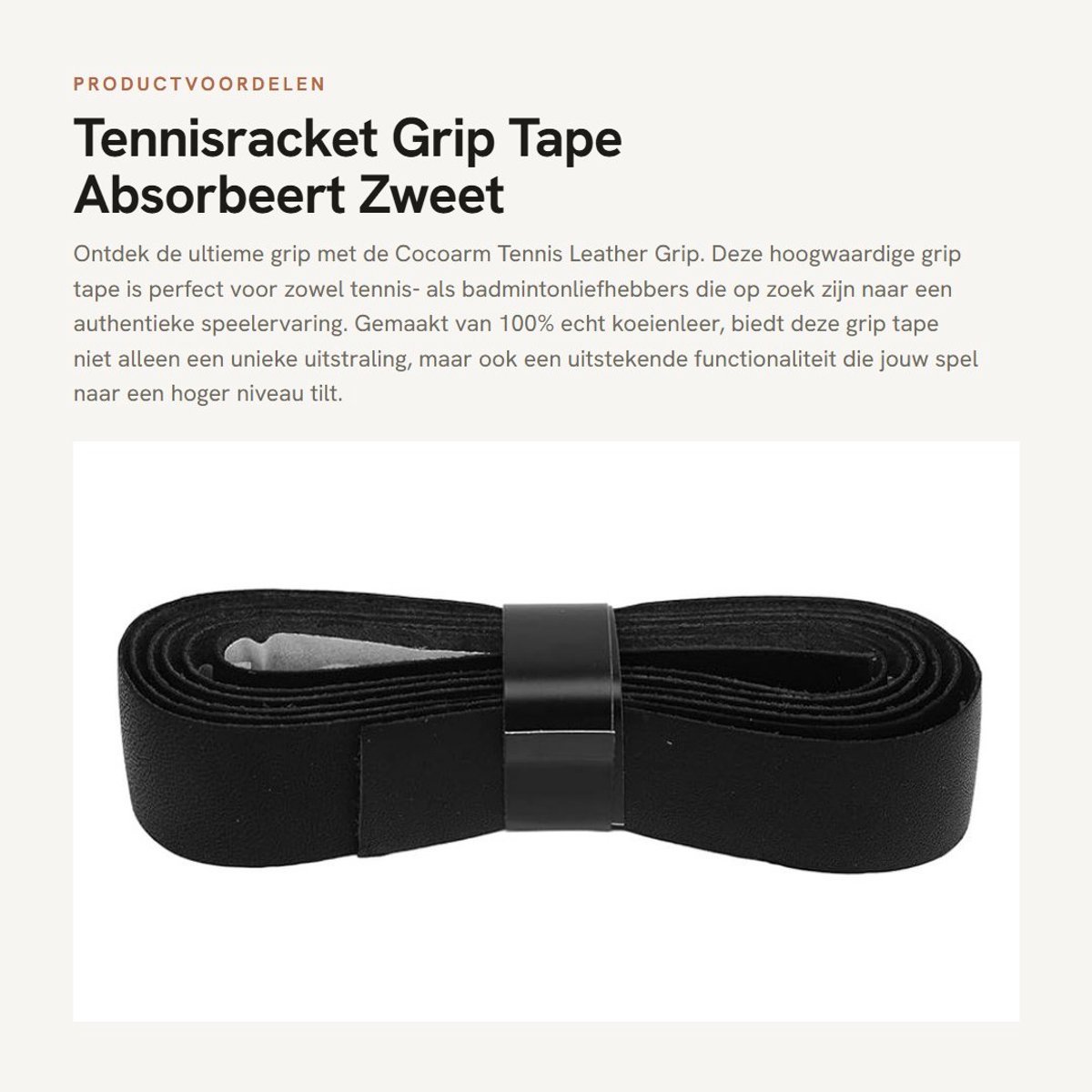Dailygoods- Tennis Grip - Leer Grip Tape - Versterkt Grip - Absorbeert Zweet - 1 Meter Lengte - 25mm Breedte - Racket Grip