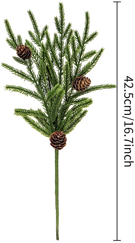 Dailygoods- Dennenstengels 42 cm - Set van 5 - Kunstmatige Takken - Real Touch Norfolk - Duurzaam Materiaal - Perfect voor Kerstdecoraties