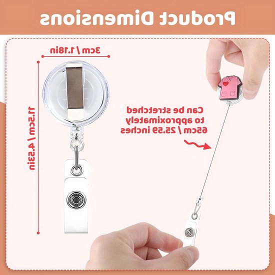 Set van 10 ID-kaarthouders voor verpleegkundigen, schattige badge reels met jojo, trekbare houder voor ID-kaarten, ideaal voor artsen, studenten en verpleegkundigen — afbeelding 5
