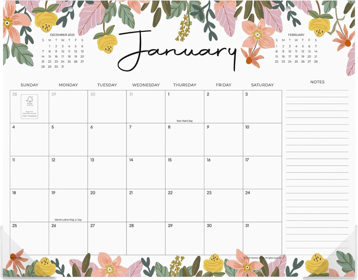 Bureaukalender 2024-2025 - Planners Organizer - Thuis Kantoor - 18 Maanden Overzicht - 15 x 12 Inch - Bloemen Design