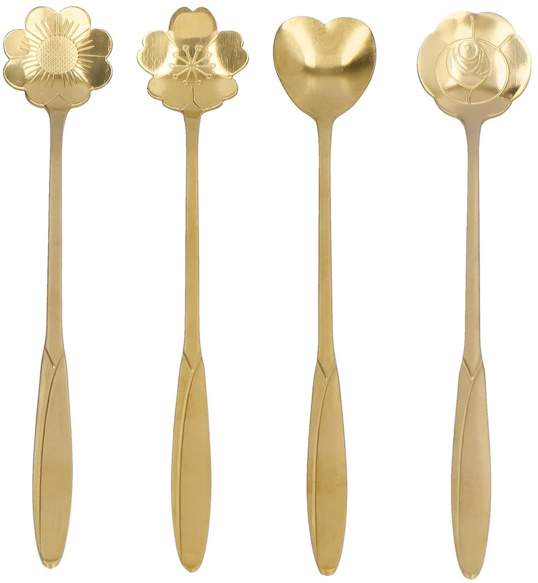 Dailygoods- Koffielepels Set 4 Stuks - Roestvrij Staal - Ergonomische Handgreep - 18 cm - Bloemvorm - Geschikt voor Koffie/Dessert - Theelepels