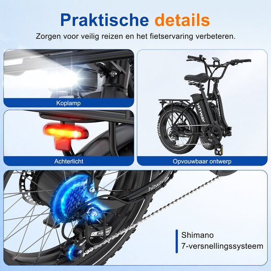 Hitway Elektrische Fiets BK6SL - 20*3.0 Inch Fat Tire City Commuter EBike met Afneembare 36V 13Ah Lithium Batterij - Opvouwbaar Mountain E-Bike met 250W Motor van Hitway — afbeelding 4