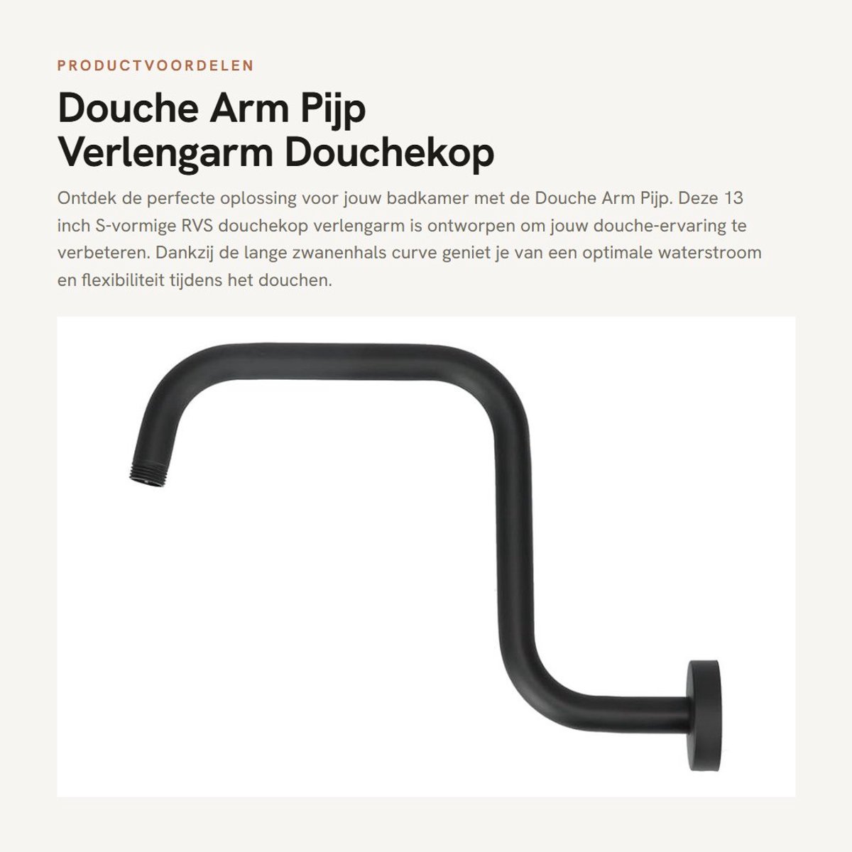 Dailygoods- Douchearm S-Vorm - Douchekop Verlengarm - Zwanenhals Beugel - Roestvrij Staal - 33cm Lengte - Hoogwaardig Materiaal - Douchearmatuur