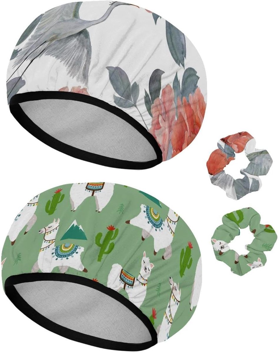 Herbruikbare Douchemutsen - Badmutsen Set - Haar Beschermen - Waterdicht Elastisch - 2 Stuks - Aquarel Print