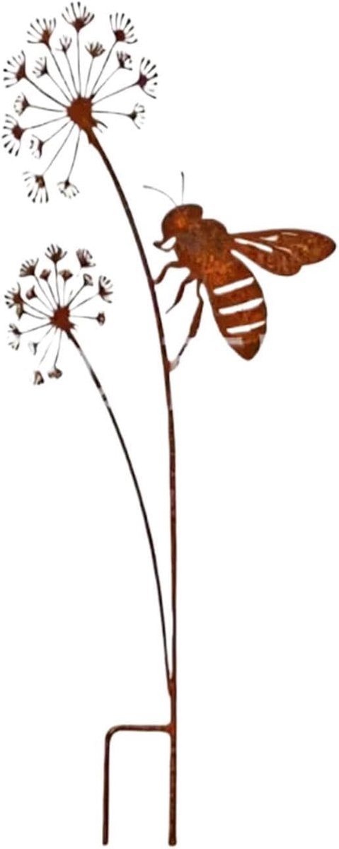 Decoratieve Tuin Staken - Bijen Paardenbloem - Tuin Decoratie - Rustiek Metaal - 35 cm - Roestkleur