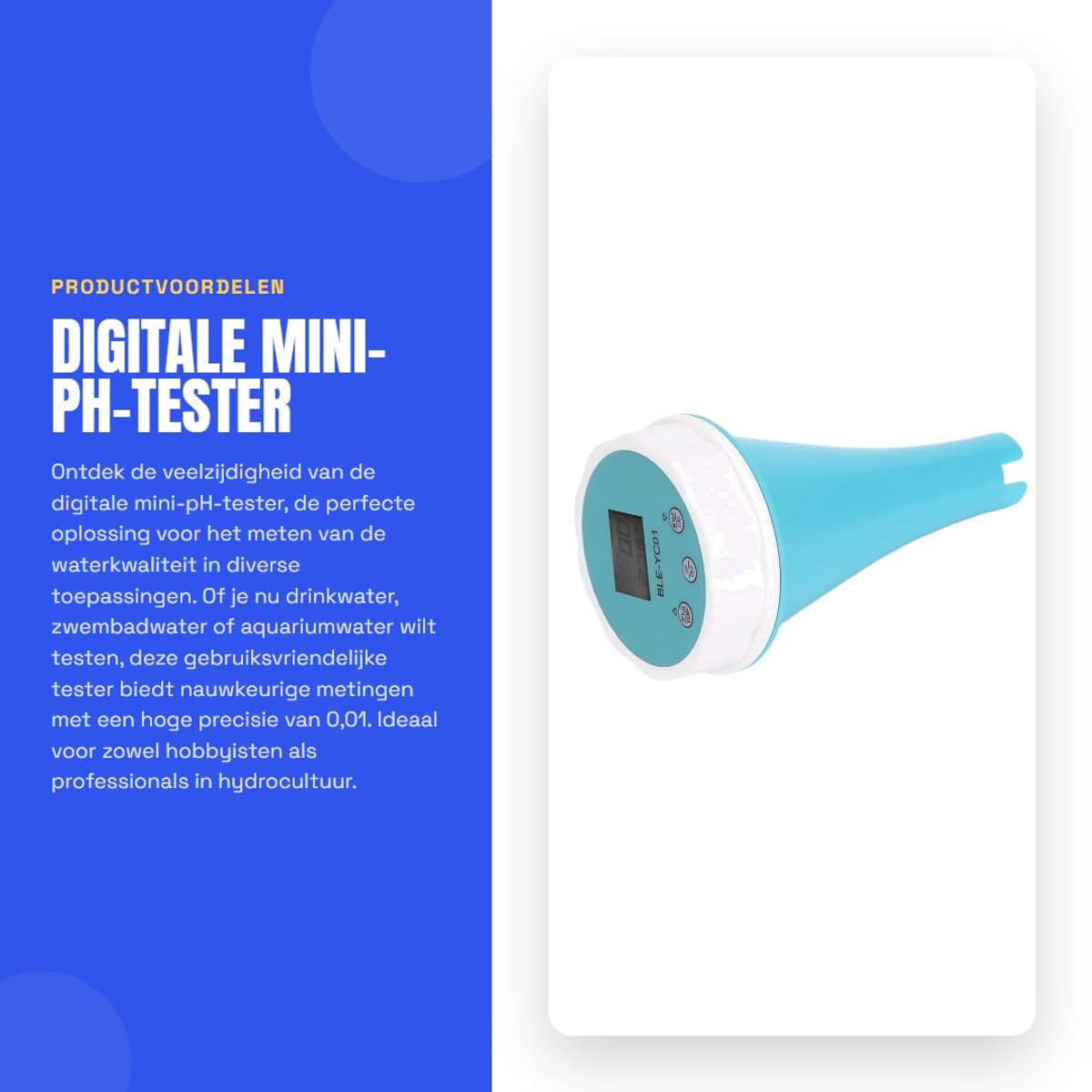 Dailygoods - Digitale mini-pH-tester - Waterkwaliteitstester - Hoge nauwkeurigheid - Compact formaat - Voor drinkwater, zwembad en aquarium - Geschikt...