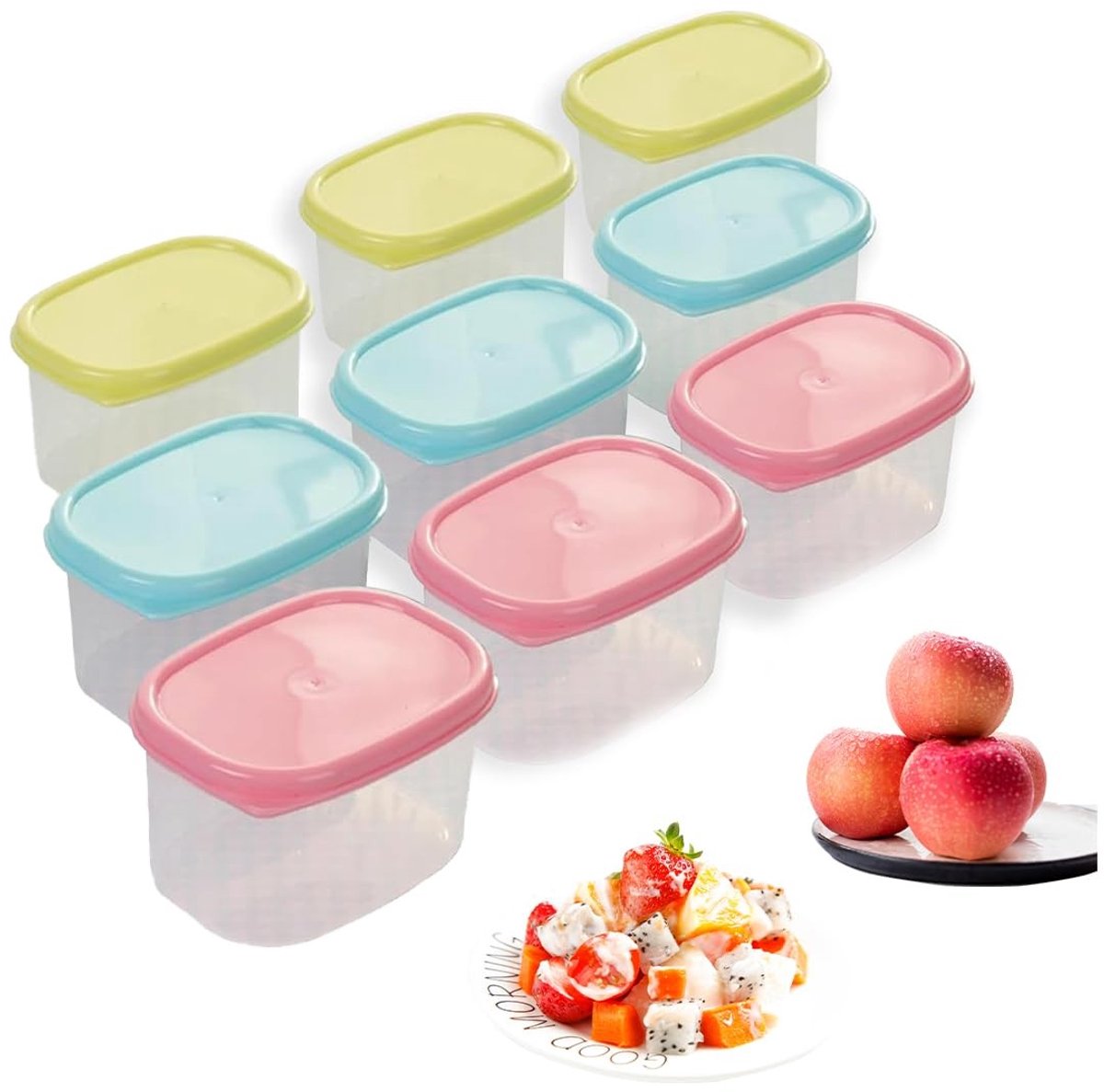 Dailygoods - Kleine blikjes met deksel plastic, 9-delige set voorraaddozen klein, lekvrij, stapelbaar, 160 ml vershouddozen, geschikt voor magnetron en vriezer(9-vierkant)