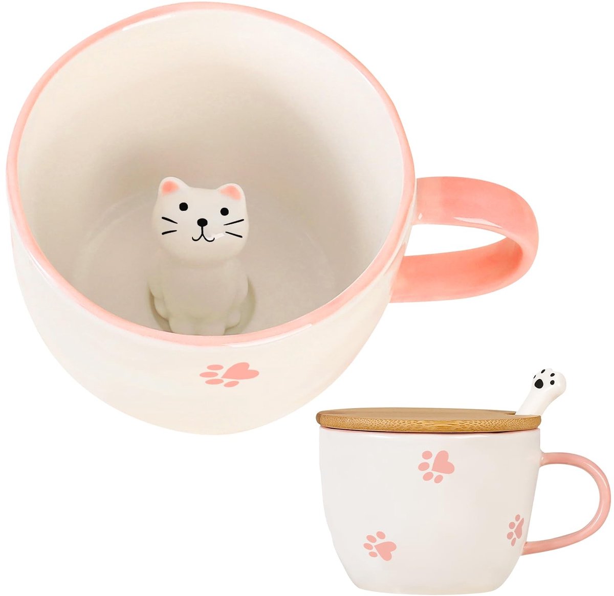 Dailygoods- Koffiemok 3D-kat - Keramisch - Grappige Mok - Geschenk voor Vrouwen - Gepersonaliseerde Cappuccino Mok - Handbeschilderd - Theekop