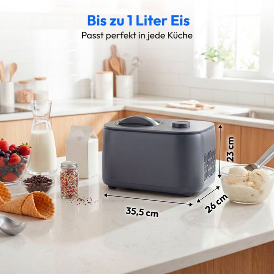 MEDION IJsmachine, Capaciteit voor 1 L ijs, Geen voorkoelen nodig, LED-display met sensor-touch, Uitneembare aluminium ijscontainer, Geschikt voor ijs, yoghurt en slush van Medion — afbeelding 4