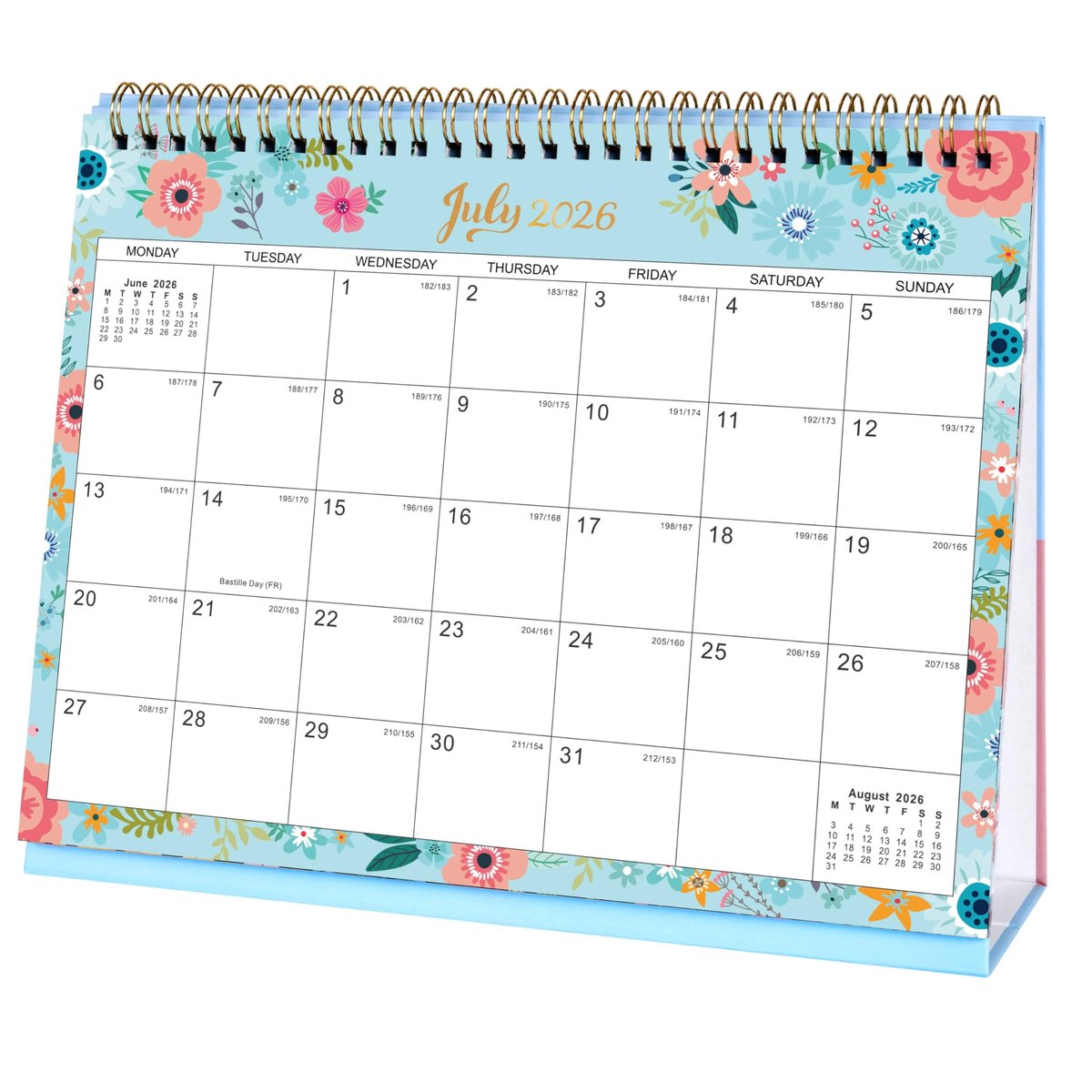 Dailygoods- Bureaukalender 2026-2027 - Staand - Dikkere pagina's - Grote schrijfruimte - 12 maanden - Zuurvrij papier - Hoogwaardige kleureninkt - Jaarplanner