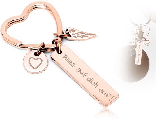 Dailygoods- Sleutelhanger Hartvorm - Gegraveerd "Zorg voor U" - Geschenkdoos - Uniek Cadeau - Decoratief - 10 x 40 mm - Sleutelring