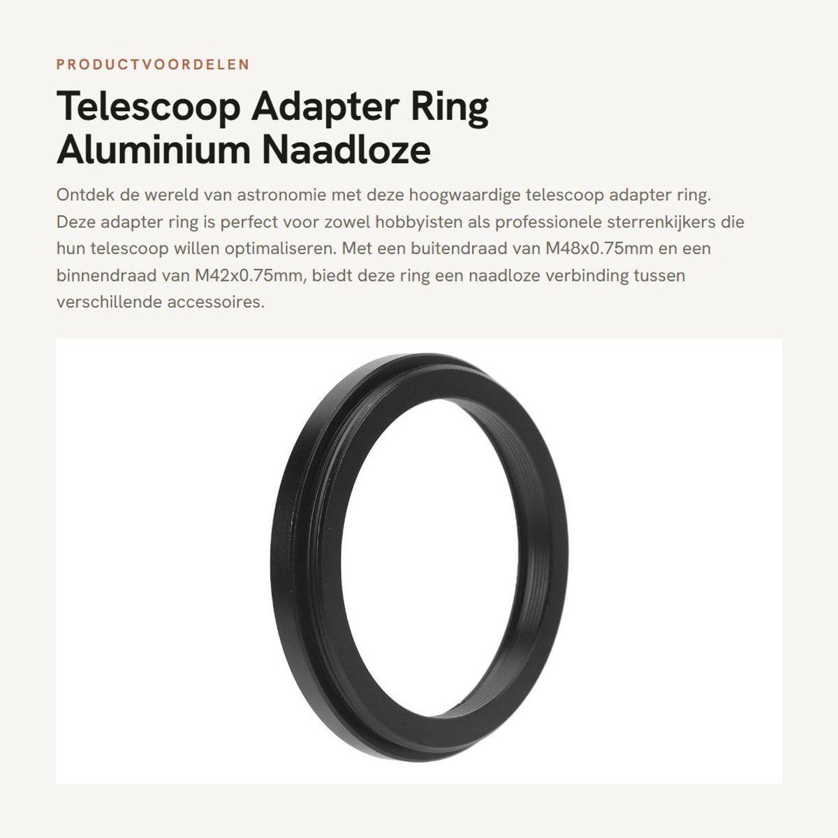 Dailygoods - Telescoop Adapter Ring - Aluminium - Naadloze verbinding - M48x0.75mm naar M42x0.75mm - Telescoop Accessoire - Geschikt voor Astronomie -...