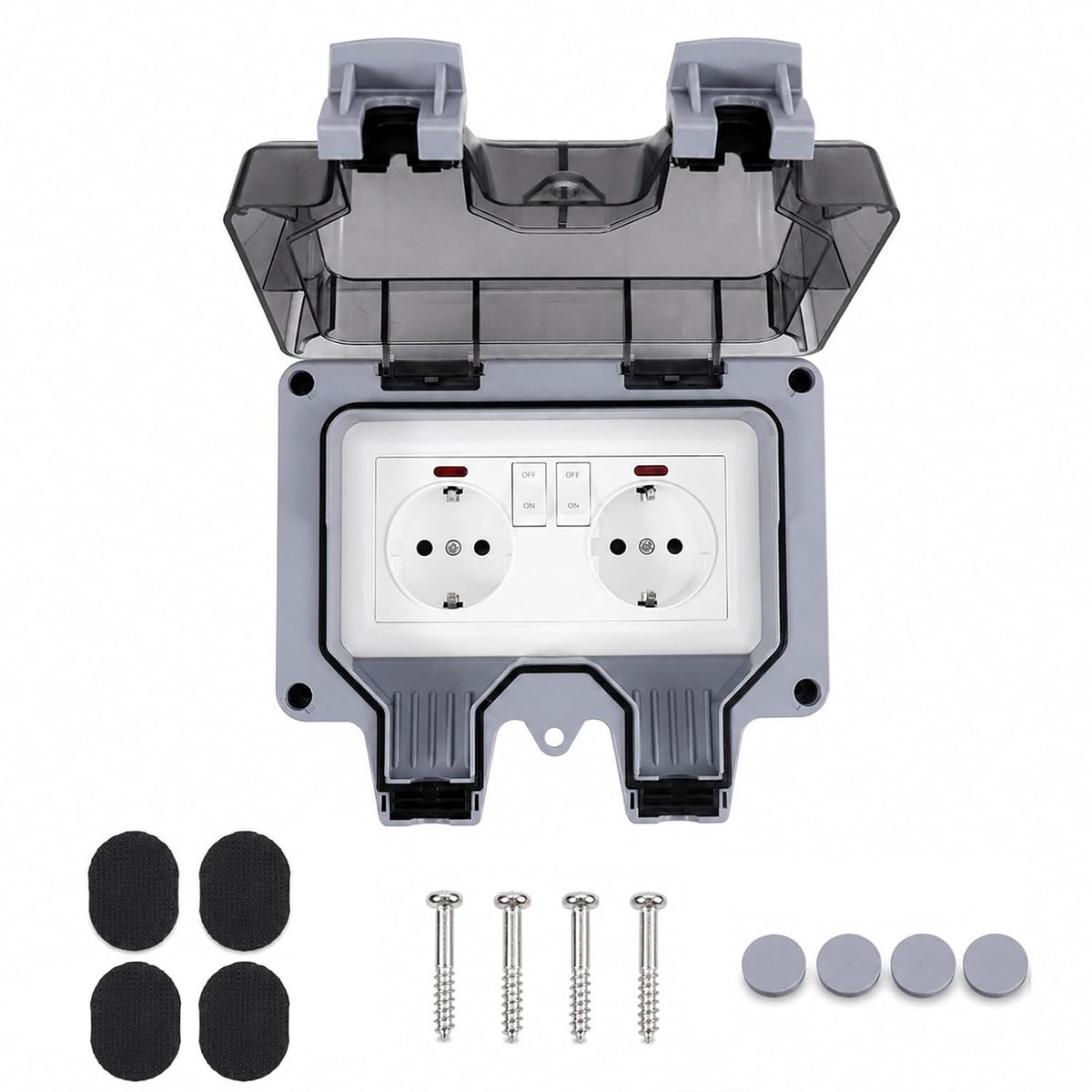 Buitenstopcontact IP66 Dubbel - Waterdicht Grijs - Met Schakelaar en Indicator - Ideaal voor Tuin - ShopVlot