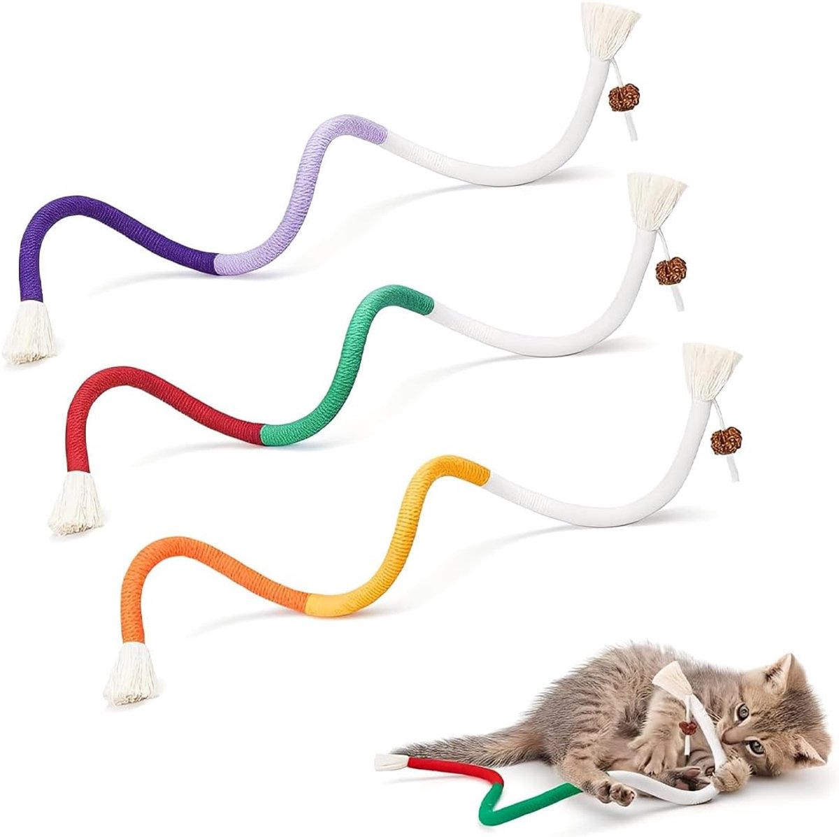 Kattenbijt speelgoed 70 cm - Veilig geknoopt katoen - Tandverzorging - Ideaal voor kittens en volwassen katten - ShopVlot