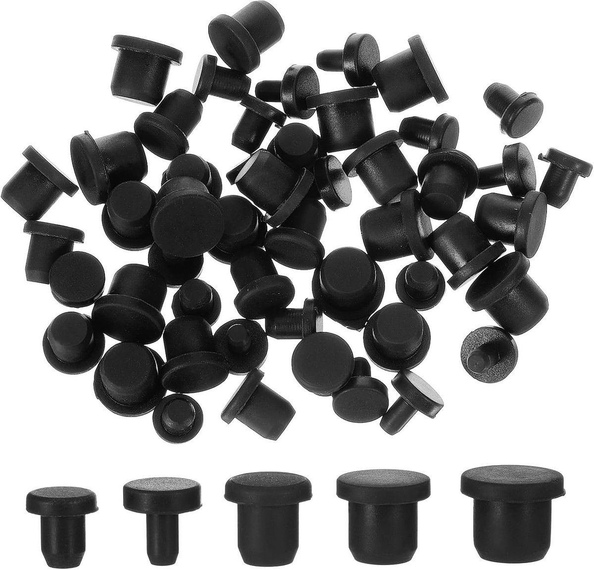 Silicone hole plugs 50pcs - 5 maten - zwart rubber - waterdicht en hittebestendig - ShopVlot