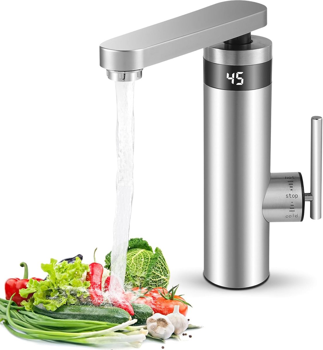Elektrische kraan 3000 W - roestvrij staal - temperatuurweergave - direct warm water in 3 seconden - ShopVlot