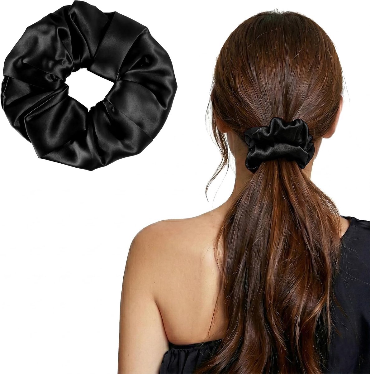 Haarelastiekjes 6 cm - 100% moerbeizijde - effen zwart - duurzame scrunchie - ShopVlot
