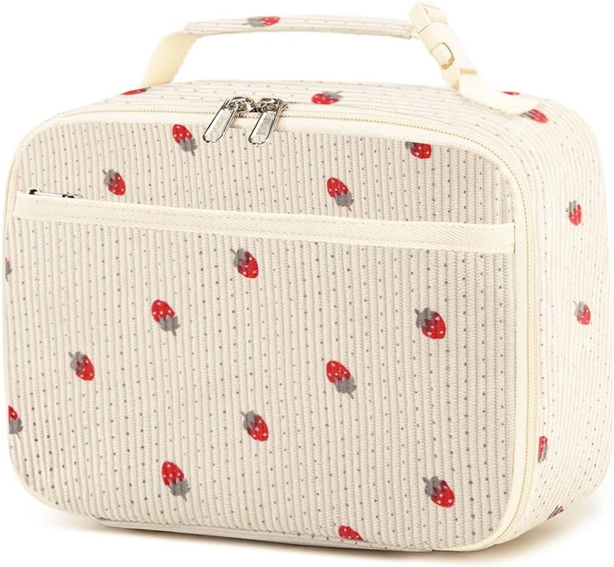 Koeltas voor lunchtas 24 x 10 x 19 cm - corduroy - schattig aardbeienpatroon - herbruikbaar en draagbaar - ShopVlot