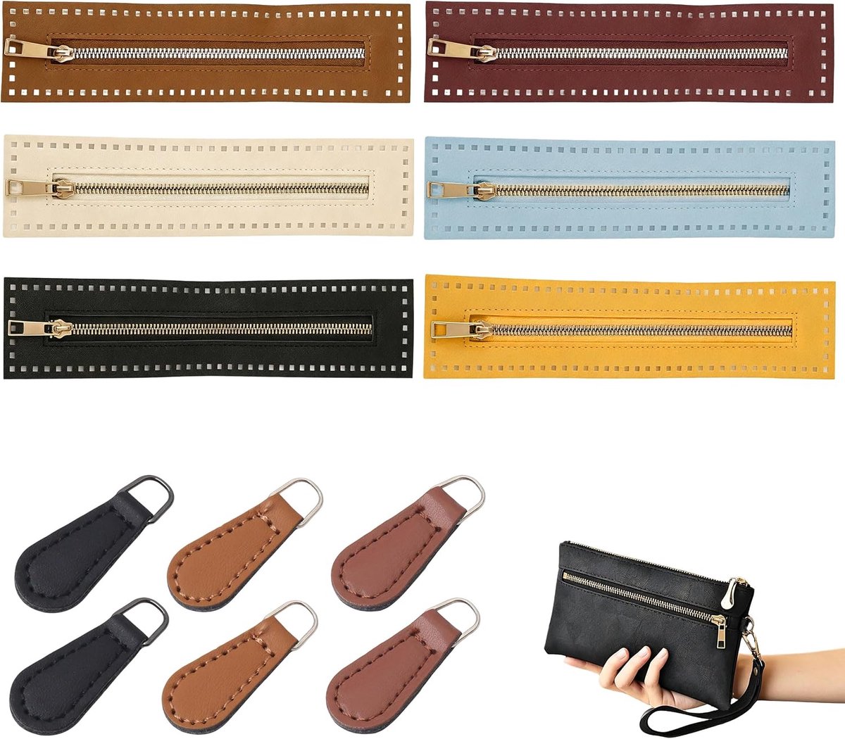 PU lederen ritssluiting 27 cm - 6 kleuren - met gaten - ideaal voor naaien en DIY-tassen - ShopVlot