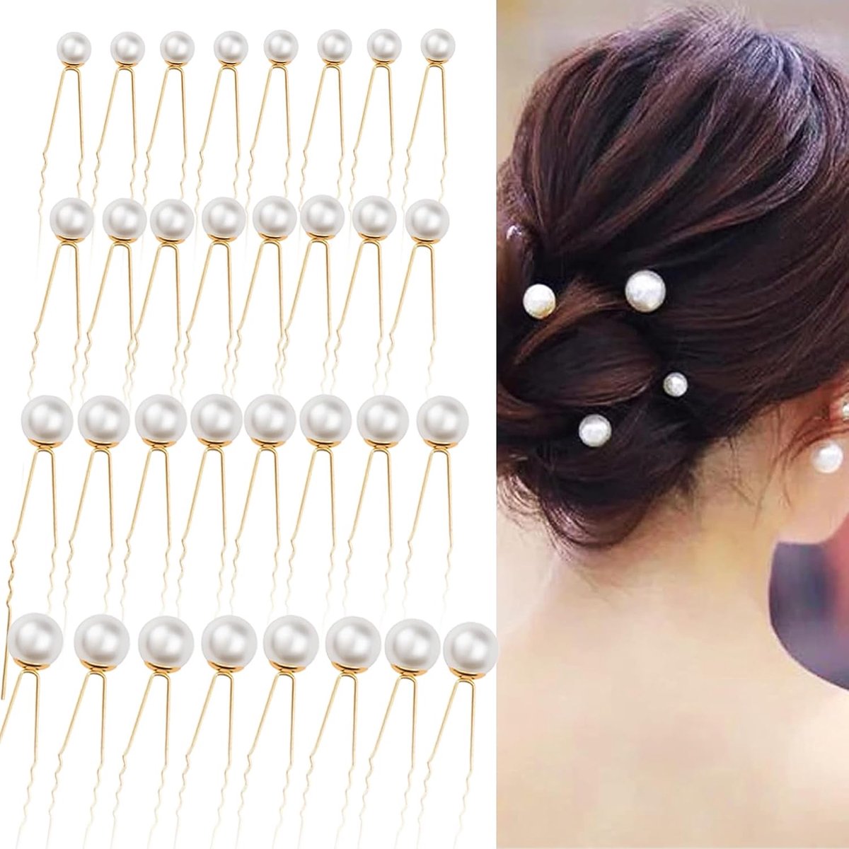 Haarspelden bruid 32 stuks - parel U-vormig met metalen clips - elegant voor bruiloft en bal - ShopVlot