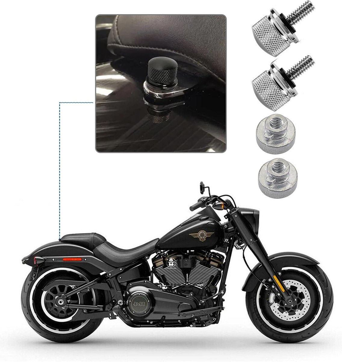 Motorfiets zadel schroeven set van 2 - aluminium zilver - 1/4"-20 draad - snel te monteren zonder gereedschap - ShopVlot