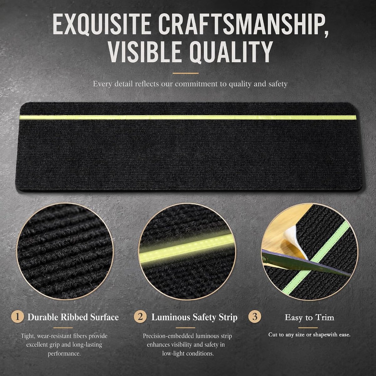 Trapmatten 76 x 20 cm - zelfklevend - antislip - nachtlichtgevende veiligheid - ShopVlot