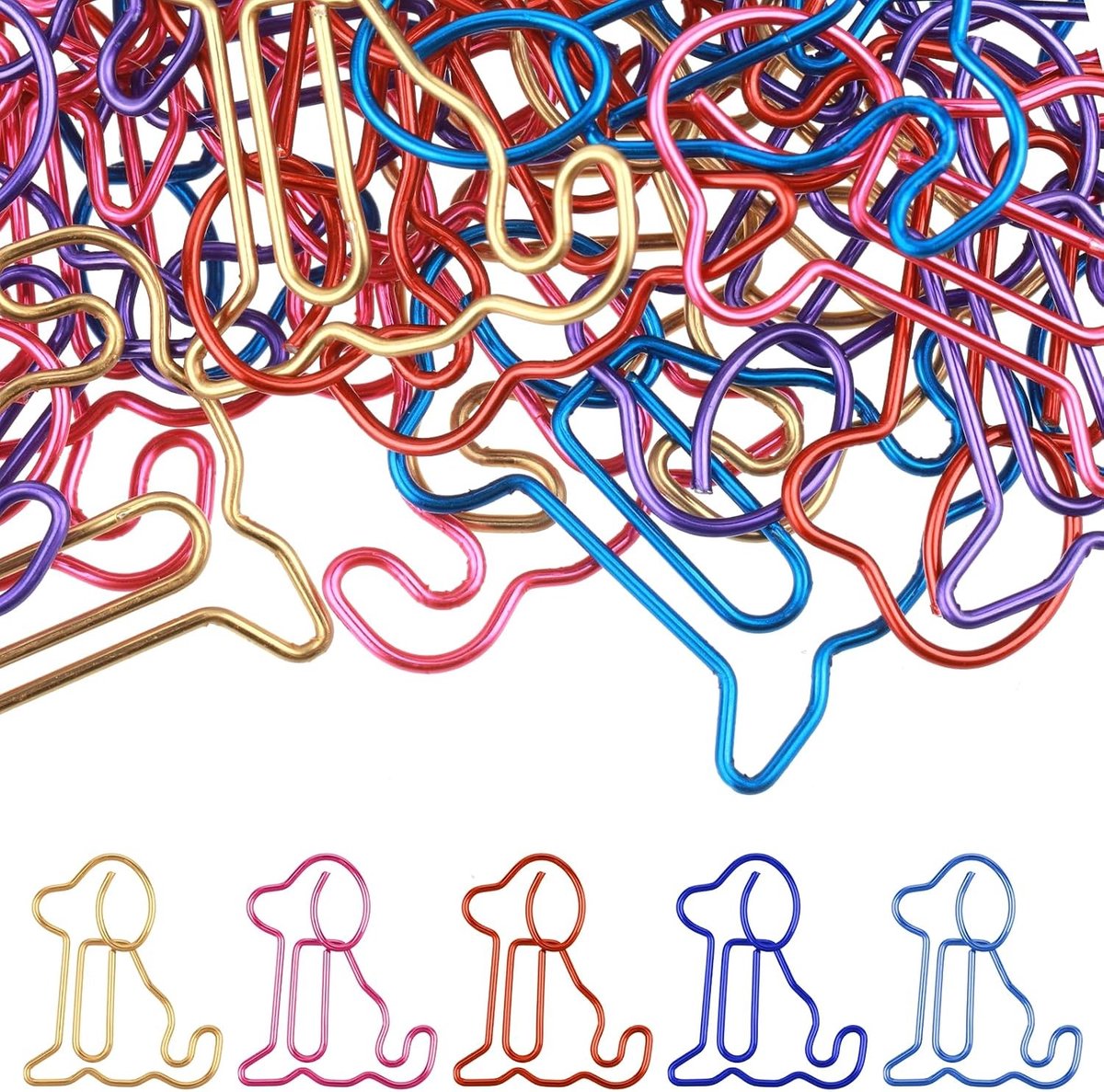 Paperclips - Multikleur - 3,2 x 2,7 cm - Metalen Hondvormige Paperclips - Voor Kantoor en School