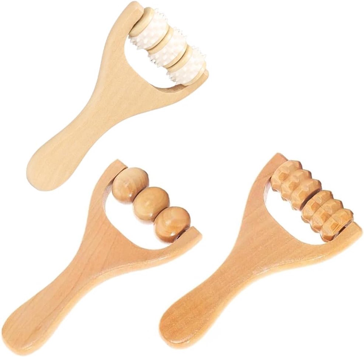 Houten massageroller 3 stuks - T-vormig massageapparaat - voor rug, benen, handen - ontspanning voor spieren - ShopVlot