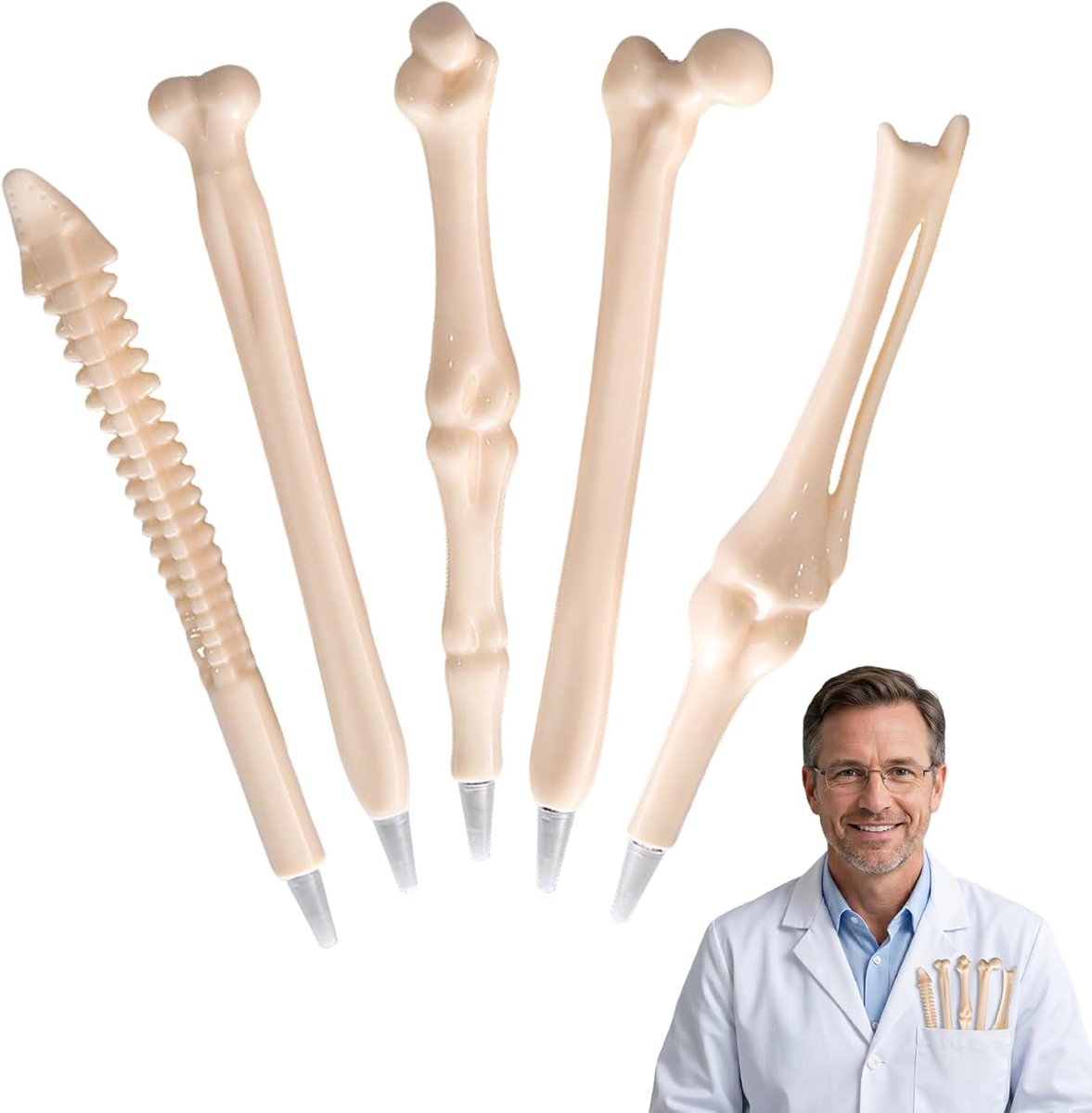 Balpennen in botvorm - set van 5 - blauwe inkt 0,6 mm - ideaal voor medische studenten - ShopVlot