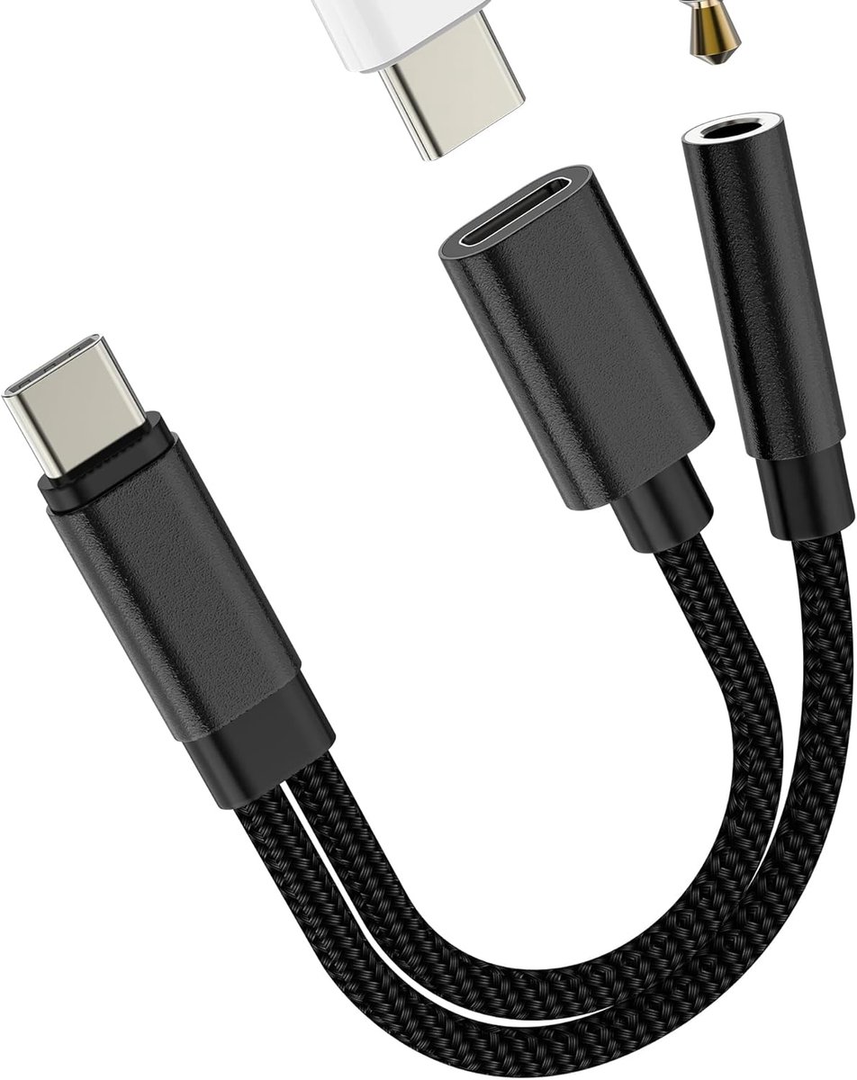 USB C Aux-adapter, hoofdtelefoonsplitter naar hoofdtelefoon, audiokabel voor 3,5 mm aansluiting voor iPhone 17, 16, 15 - ShopVlot