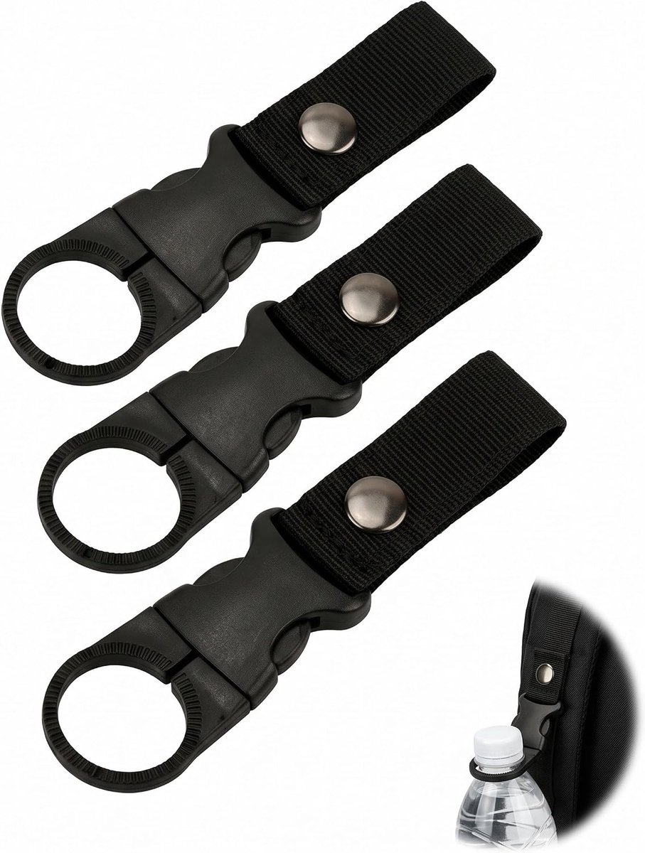 Clips voor waterflessen, 4 stuks, zwarte kunststof, versterkte karabijnhaak, stabiele bevestiging, trillingsvrij, voor - ShopVlot