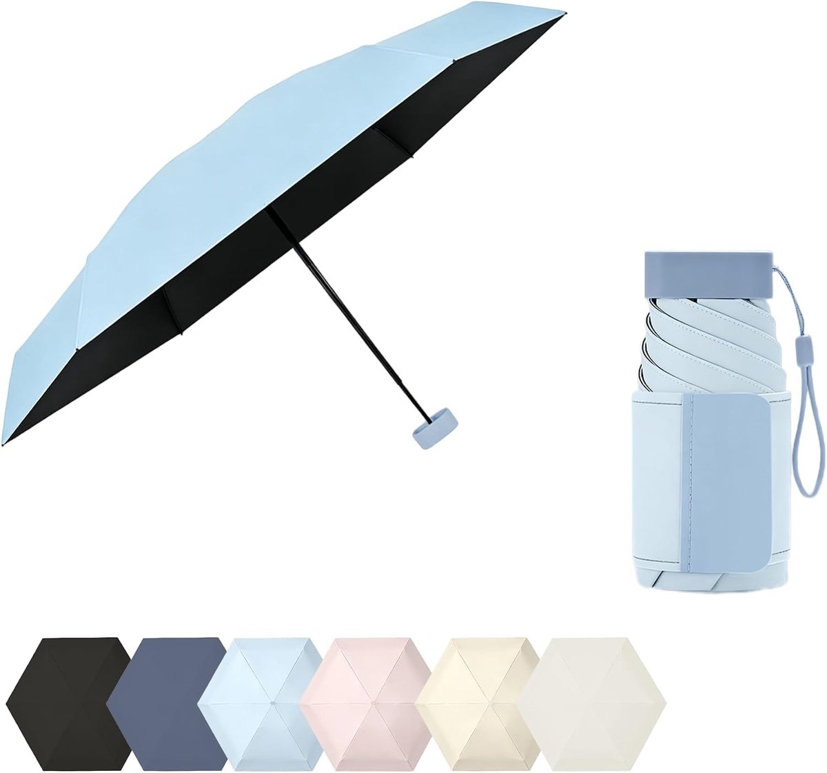 Mini Opvouwbare Reisparaplu, Klein, Compact en Lichtgewicht/Verbrede Parapluriem/Zon- En Regenbescherming/UPF 50+ - ShopVlot