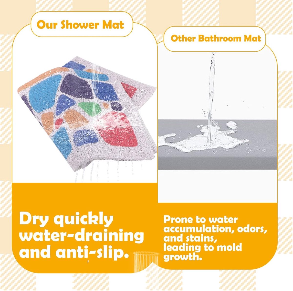 Shower Mat, Non-Slip 60 x 60 cm, Soft PVC Loofah, Shower Mats with Drain Holes, Quick-Drying Bath Mat for Wet Rooms - ShopVlot
