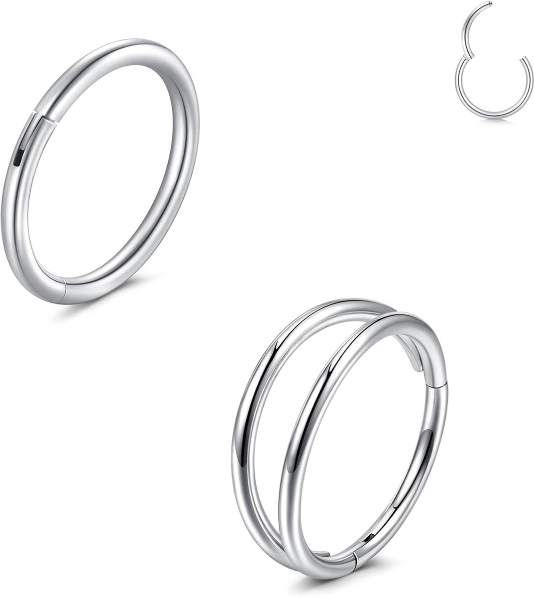 LAURITAMI 2 stuks neusringen, roestvrijstalen kraakbeen-helixoorbellen, ring 20G, 18G, 16G, scharnierende - ShopVlot
